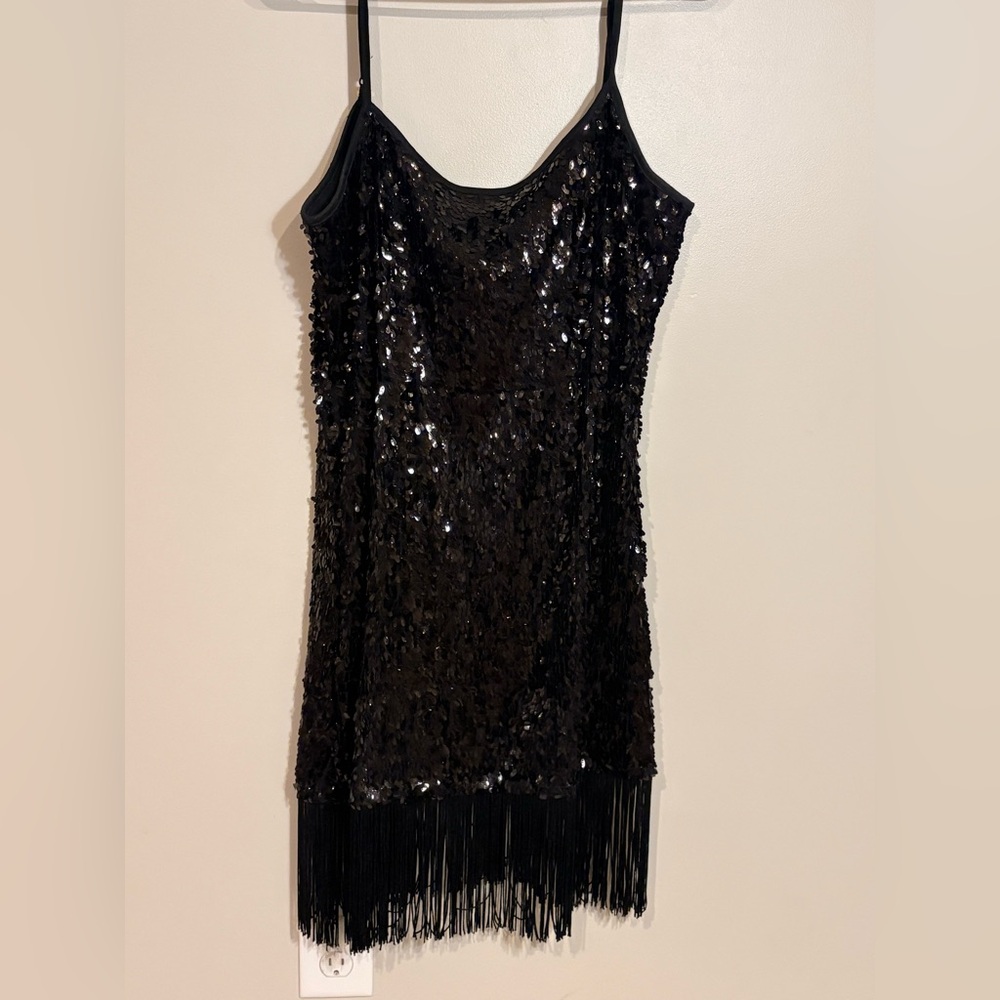 Black Sequin Fringe Dress